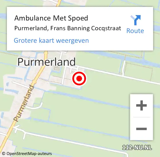 Locatie op kaart van de 112 melding: Ambulance Met Spoed Naar Purmerland, Frans Banning Cocqstraat op 9 januari 2023 00:12