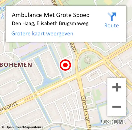 Locatie op kaart van de 112 melding: Ambulance Met Grote Spoed Naar Den Haag, Elisabeth Brugsmaweg op 9 januari 2023 00:47
