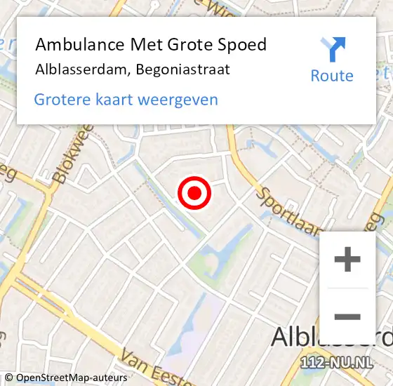 Locatie op kaart van de 112 melding: Ambulance Met Grote Spoed Naar Alblasserdam, Begoniastraat op 9 januari 2023 00:50