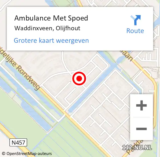 Locatie op kaart van de 112 melding: Ambulance Met Spoed Naar Waddinxveen, Olijfhout op 9 januari 2023 01:04