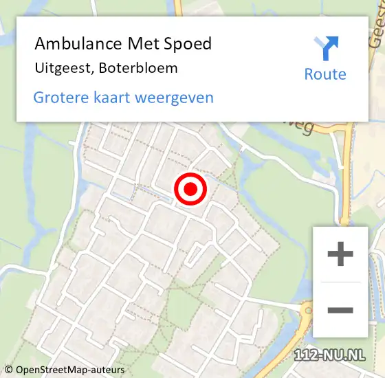 Locatie op kaart van de 112 melding: Ambulance Met Spoed Naar Uitgeest, Boterbloem op 9 januari 2023 01:07