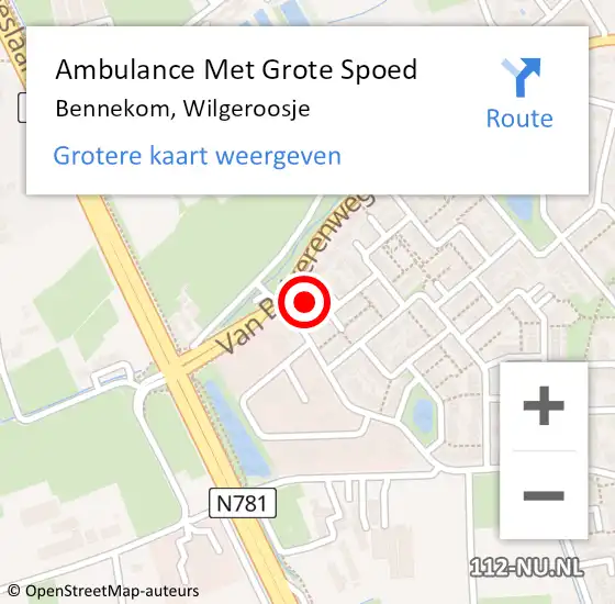 Locatie op kaart van de 112 melding: Ambulance Met Grote Spoed Naar Bennekom, Wilgeroosje op 9 januari 2023 01:39