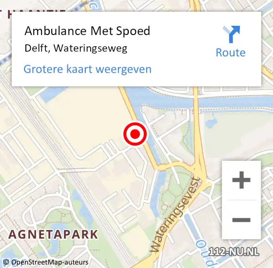 Locatie op kaart van de 112 melding: Ambulance Met Spoed Naar Delft, Wateringseweg op 9 januari 2023 02:22