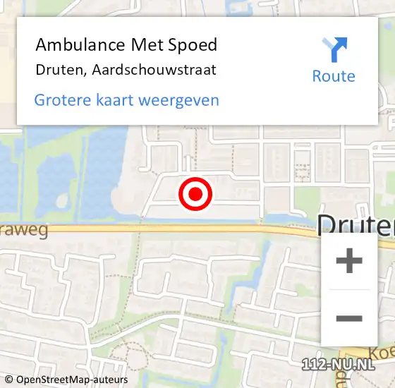 Locatie op kaart van de 112 melding: Ambulance Met Spoed Naar Druten, Aardschouwstraat op 9 januari 2023 04:49
