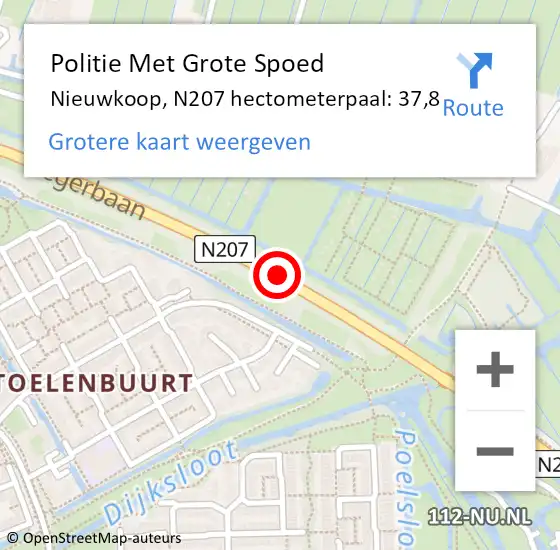 Locatie op kaart van de 112 melding: Politie Met Grote Spoed Naar Nieuwkoop, N207 hectometerpaal: 37,8 op 9 januari 2023 04:57