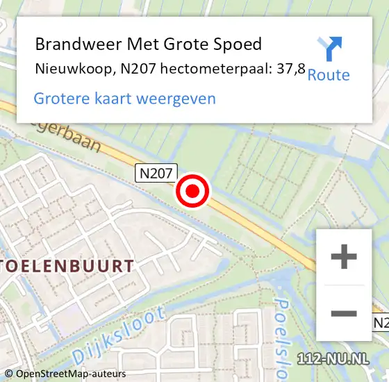 Locatie op kaart van de 112 melding: Brandweer Met Grote Spoed Naar Nieuwkoop, N207 hectometerpaal: 37,8 op 9 januari 2023 04:57