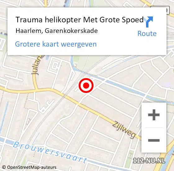 Locatie op kaart van de 112 melding: Trauma helikopter Met Grote Spoed Naar Haarlem, Garenkokerskade op 9 januari 2023 05:00