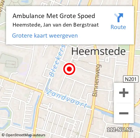 Locatie op kaart van de 112 melding: Ambulance Met Grote Spoed Naar Heemstede, Jan van den Bergstraat op 9 januari 2023 06:23