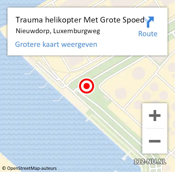 Locatie op kaart van de 112 melding: Trauma helikopter Met Grote Spoed Naar Nieuwdorp, Luxemburgweg op 9 januari 2023 06:49