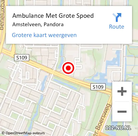 Locatie op kaart van de 112 melding: Ambulance Met Grote Spoed Naar Amstelveen, Pandora op 9 januari 2023 07:12