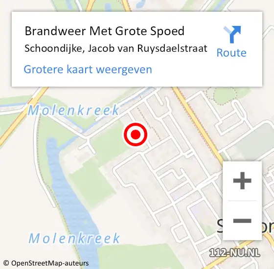 Locatie op kaart van de 112 melding: Brandweer Met Grote Spoed Naar Schoondijke, Jacob van Ruysdaelstraat op 9 januari 2023 08:00