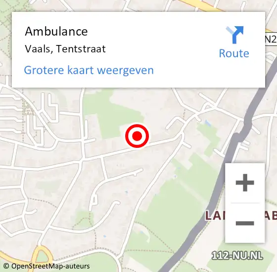 Locatie op kaart van de 112 melding: Ambulance Vaals, Tentstraat op 11 augustus 2014 15:10