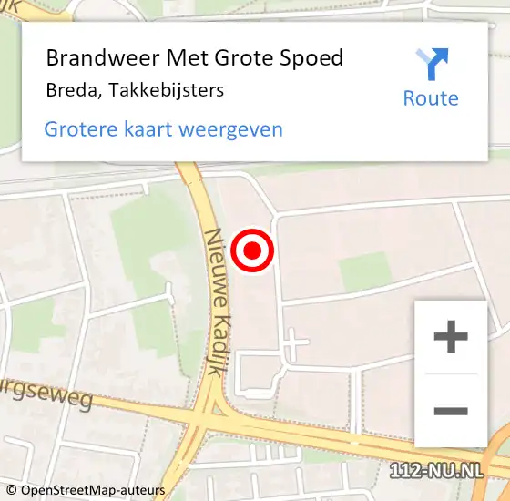 Locatie op kaart van de 112 melding: Brandweer Met Grote Spoed Naar Breda, Takkebijsters op 9 januari 2023 08:14