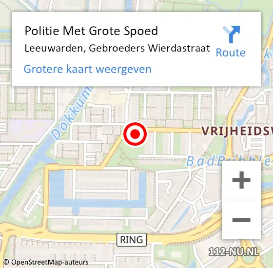 Locatie op kaart van de 112 melding: Politie Met Grote Spoed Naar Leeuwarden, Gebroeders Wierdastraat op 9 januari 2023 08:34