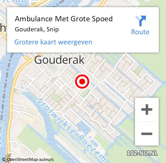 Locatie op kaart van de 112 melding: Ambulance Met Grote Spoed Naar Gouderak, Snip op 9 januari 2023 08:40