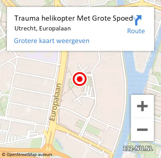 Locatie op kaart van de 112 melding: Trauma helikopter Met Grote Spoed Naar Utrecht, Europalaan op 9 januari 2023 09:02