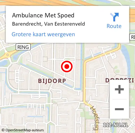 Locatie op kaart van de 112 melding: Ambulance Met Spoed Naar Barendrecht, Van Eesterenveld op 9 januari 2023 09:09