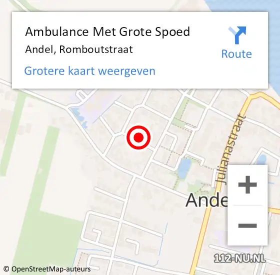 Locatie op kaart van de 112 melding: Ambulance Met Grote Spoed Naar Andel, Romboutstraat op 9 januari 2023 09:27