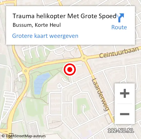 Locatie op kaart van de 112 melding: Trauma helikopter Met Grote Spoed Naar Bussum, Korte Heul op 9 januari 2023 09:28