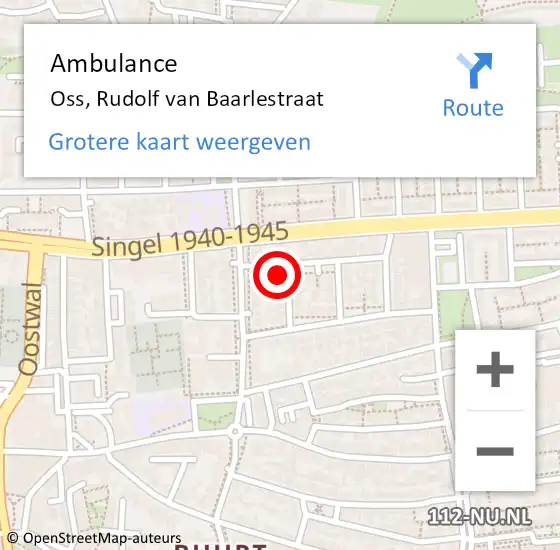 Locatie op kaart van de 112 melding: Ambulance Oss, Rudolf van Baarlestraat op 11 augustus 2014 15:21