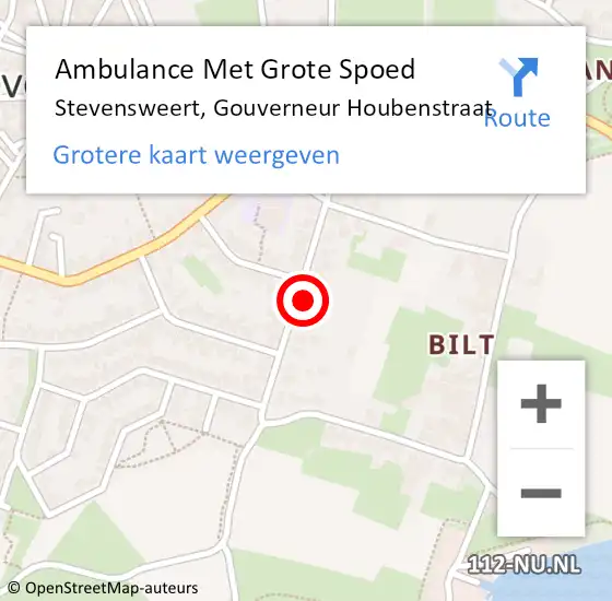 Locatie op kaart van de 112 melding: Ambulance Met Grote Spoed Naar Stevensweert, Gouverneur Houbenstraat op 9 januari 2023 10:03