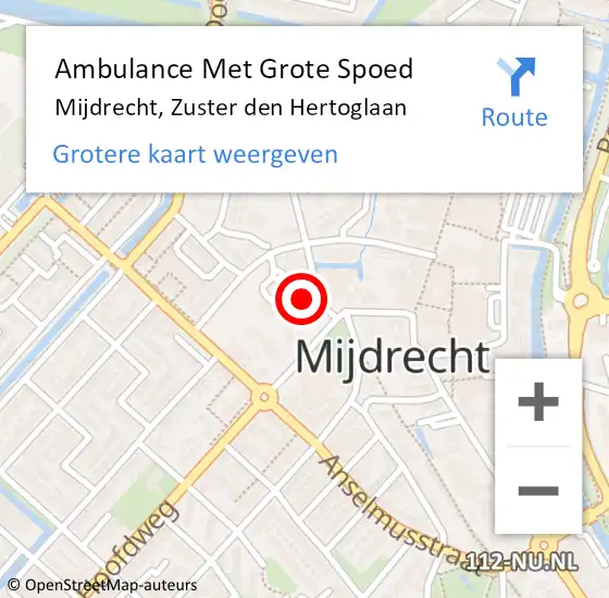 Locatie op kaart van de 112 melding: Ambulance Met Grote Spoed Naar Mijdrecht, Zuster den Hertoglaan op 9 januari 2023 10:13