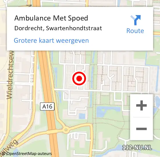 Locatie op kaart van de 112 melding: Ambulance Met Spoed Naar Dordrecht, Swartenhondtstraat op 9 januari 2023 10:33