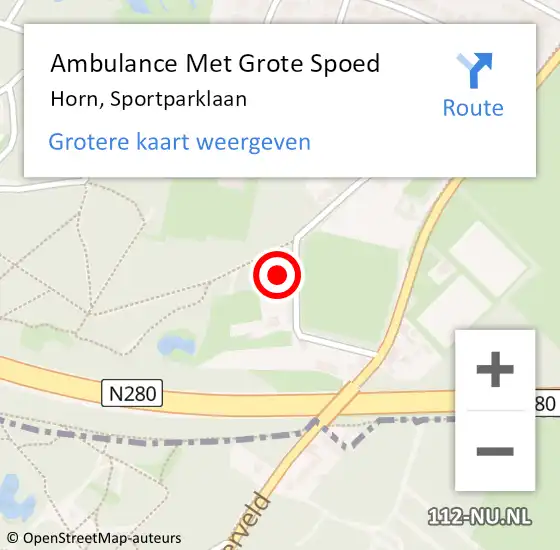 Locatie op kaart van de 112 melding: Ambulance Met Grote Spoed Naar Horn, Sportparklaan op 9 januari 2023 10:57
