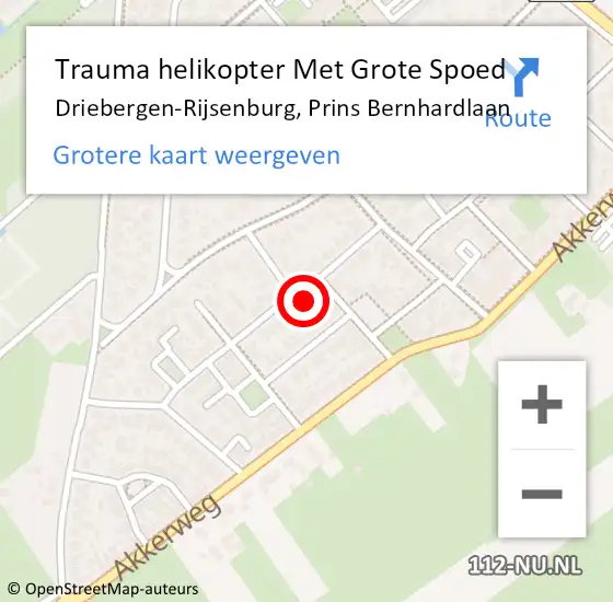 Locatie op kaart van de 112 melding: Trauma helikopter Met Grote Spoed Naar Driebergen-Rijsenburg, Prins Bernhardlaan op 9 januari 2023 10:58