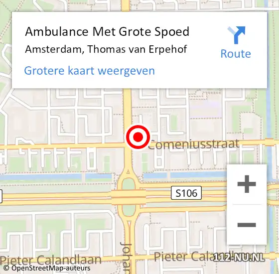 Locatie op kaart van de 112 melding: Ambulance Met Grote Spoed Naar Amsterdam, Thomas van Erpehof op 9 januari 2023 11:03