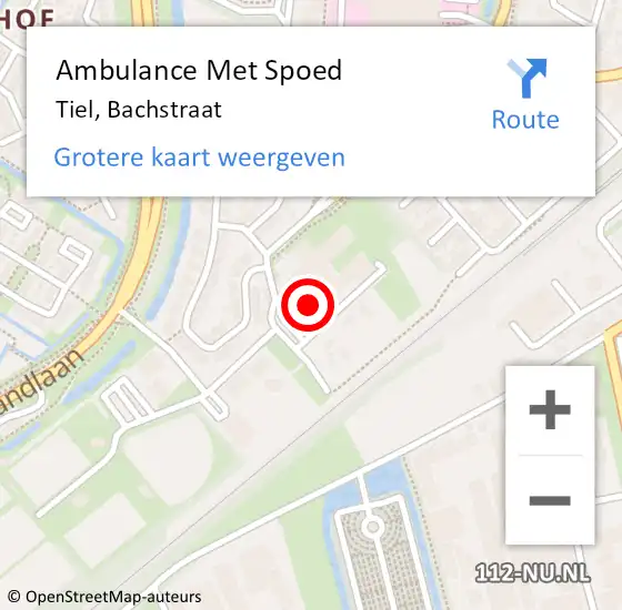 Locatie op kaart van de 112 melding: Ambulance Met Spoed Naar Tiel, Bachstraat op 9 januari 2023 11:04