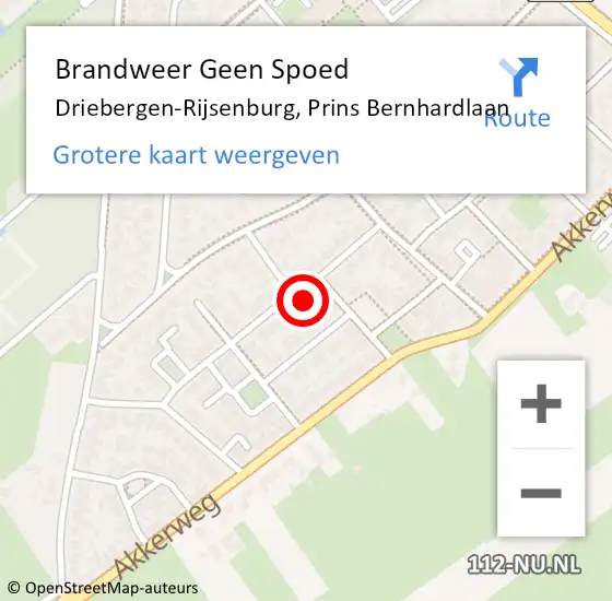 Locatie op kaart van de 112 melding: Brandweer Geen Spoed Naar Driebergen-Rijsenburg, Prins Bernhardlaan op 9 januari 2023 11:07