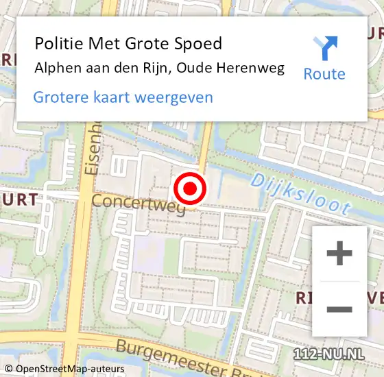 Locatie op kaart van de 112 melding: Politie Met Grote Spoed Naar Alphen aan den Rijn, Oude Herenweg op 9 januari 2023 11:08