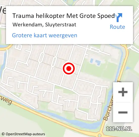 Locatie op kaart van de 112 melding: Trauma helikopter Met Grote Spoed Naar Werkendam, Sluyterstraat op 9 januari 2023 11:31