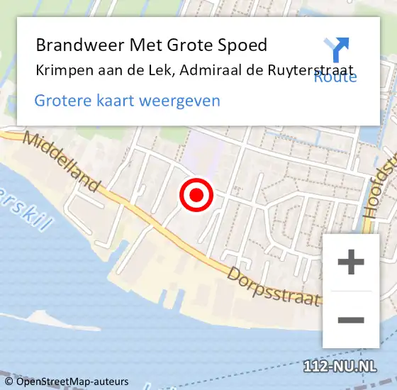 Locatie op kaart van de 112 melding: Brandweer Met Grote Spoed Naar Krimpen aan de Lek, Admiraal de Ruyterstraat op 9 januari 2023 11:37