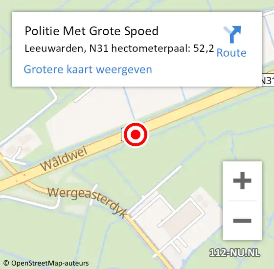 Locatie op kaart van de 112 melding: Politie Met Grote Spoed Naar Leeuwarden, N31 hectometerpaal: 52,2 op 9 januari 2023 11:44