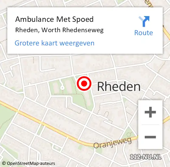 Locatie op kaart van de 112 melding: Ambulance Met Spoed Naar Rheden, Worth Rhedenseweg op 9 januari 2023 11:55
