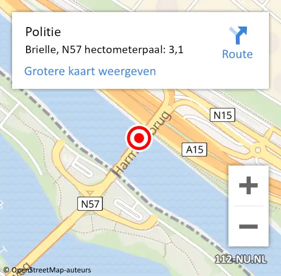 Locatie op kaart van de 112 melding: Politie Brielle, N57 hectometerpaal: 3,1 op 9 januari 2023 12:10