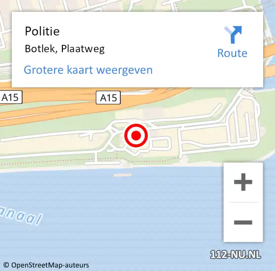 Locatie op kaart van de 112 melding: Politie Botlek, Plaatweg op 9 januari 2023 12:21
