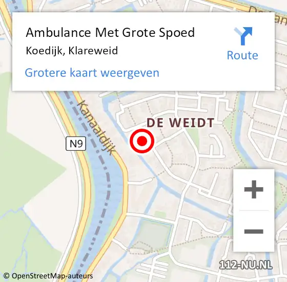 Locatie op kaart van de 112 melding: Ambulance Met Grote Spoed Naar Koedijk, Klareweid op 9 januari 2023 12:25