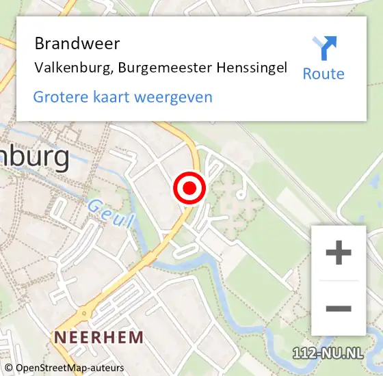 Locatie op kaart van de 112 melding: Brandweer Valkenburg, Burgemeester Henssingel op 9 januari 2023 12:36