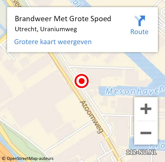 Locatie op kaart van de 112 melding: Brandweer Met Grote Spoed Naar Utrecht, Uraniumweg op 9 januari 2023 13:17