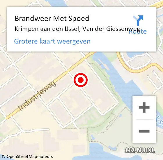 Locatie op kaart van de 112 melding: Brandweer Met Spoed Naar Krimpen aan den IJssel, Van der Giessenweg op 9 januari 2023 13:35