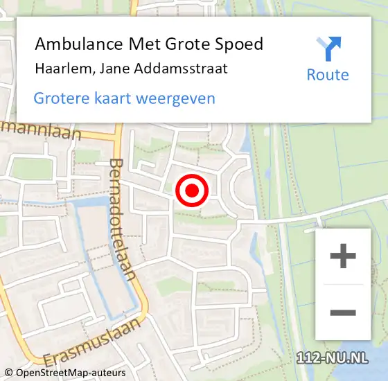 Locatie op kaart van de 112 melding: Ambulance Met Grote Spoed Naar Haarlem, Jane Addamsstraat op 9 januari 2023 13:35