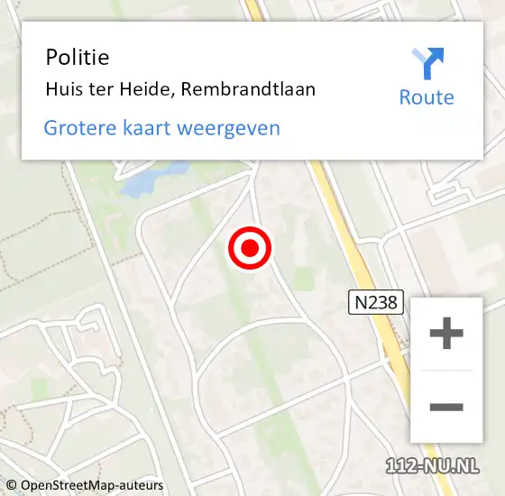 Locatie op kaart van de 112 melding: Politie Huis ter Heide, Rembrandtlaan op 9 januari 2023 13:36