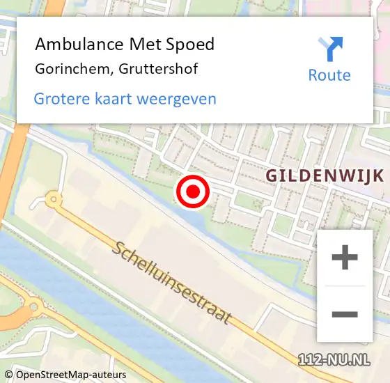 Locatie op kaart van de 112 melding: Ambulance Met Spoed Naar Gorinchem, Gruttershof op 9 januari 2023 13:38