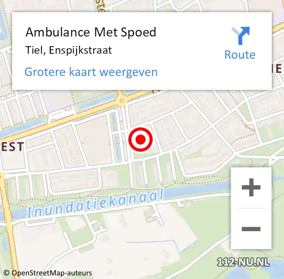 Locatie op kaart van de 112 melding: Ambulance Met Spoed Naar Tiel, Enspijkstraat op 9 januari 2023 13:52