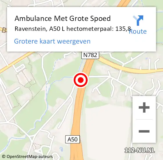 Locatie op kaart van de 112 melding: Ambulance Met Grote Spoed Naar Best, A50 L hectometerpaal: 93,3 op 11 augustus 2014 15:49