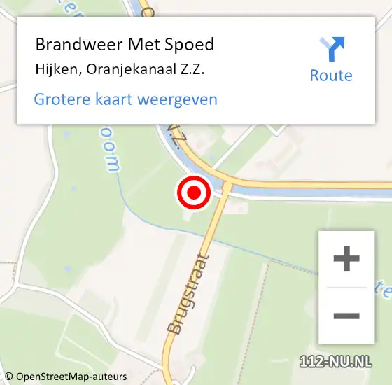 Locatie op kaart van de 112 melding: Brandweer Met Spoed Naar Hijken, Oranjekanaal Z.Z. op 9 januari 2023 14:06