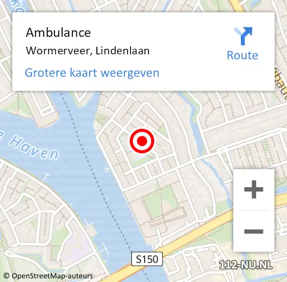 Locatie op kaart van de 112 melding: Ambulance Wormerveer, Lindenlaan op 9 januari 2023 14:30